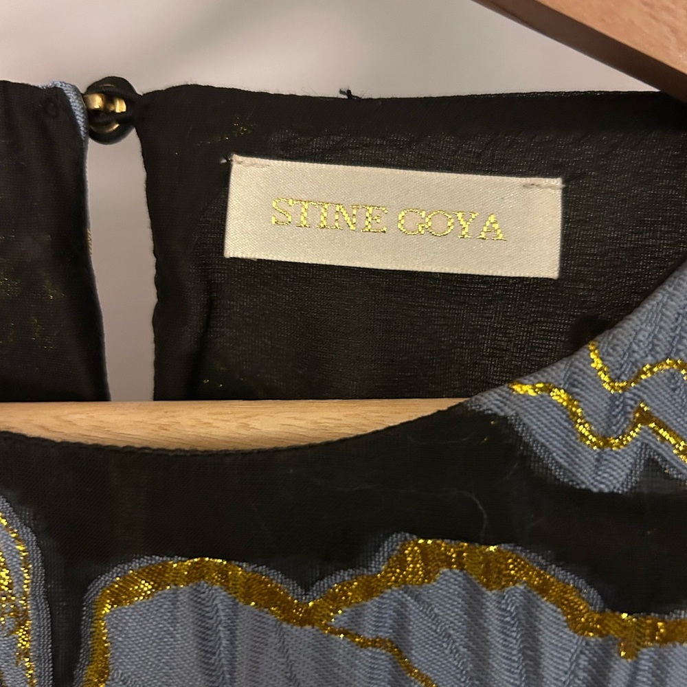 Stine Goya Metallic Floral Peplum Blouse | Black Blue Gold | Statement Top - Picture 2 of 3